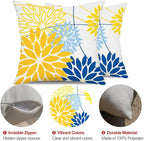 DFXSZ Yellow Blue Outdoor Pillow Cover 18X18 Inch Set of 2 Outdoor Waterproof Summer Floral Yellow Decorative Pillow case Decor for Couch Patio Funiture Garden Print Polyester Cushion Cover 01J18