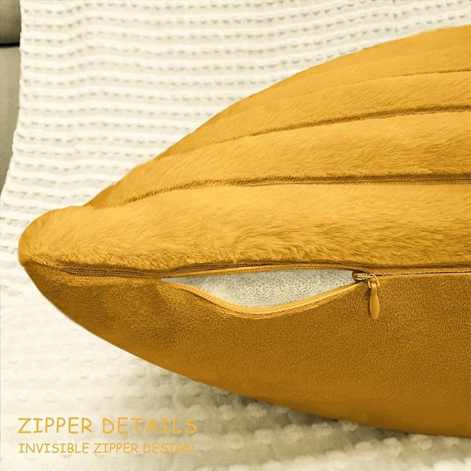 2 Pack 16x16 Pillow Cover Velvet Pillow Covers, Faux Fur Square Throw Pillow Covers for Living Room Decorations Throw Pillow Case, Throw Pillow Cover Cushion Cover for Sofa Bedroom Car, Mustard Yellow