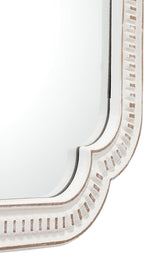 Rustic White Mirrors for Bathroom 24" X 36", Hanging Distressed Finish Carved Wood Scalloped Farmhouse Wall Mirror, Decorative Arched Corner Vintage Mirror, Boho Rectangular Mirrors