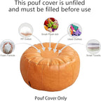 Louis Donné Unstuffed Pouf Ottoman Foot Rest DIY no Filler Cover Only Storage Waterprof Faux Leather Small Bean Bag Cover Reading Relax Floor Chair Waterproof Pet Friendly Easy Clean (Orange)