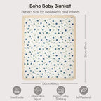 insular Cotton Muslin Baby Blanket with Tassel, Boho Bohemian Muslin Swaddle Blanket Baby Receiving Blanket with Fringe, Nursery Decor Throw or Nursing Blankets, 47" x40”, Blue Dandelion
