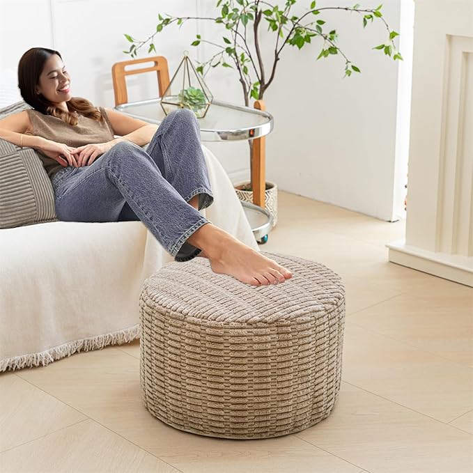 Asuprui Pouf Ottoman Stuffed Round Modern Foam Filled Ottoman Foot Rest Poufs for Living Room Chair Decorative Boho Foot Stool for Wedding Christmas Party