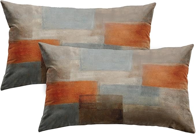 Britimes Throw Pillow Covers Modern Home Art Decor, 12 x 20 Inches Set of 2 Pillow Cases Decorative, Abstract Oil Painting Pillowcases for Bedroom, Living Room, Grey Orange