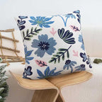 Embroidered Floral Boho Throw Pillow Cover 18x18 Inch - Decorative Cotton Pillow Case for Couch, Sofa, Bedroom, Living Room - Farmhouse Home Aesthetic Housewarming Gifts (Blue Serenity, 18" x 18")