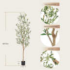 Bellacat Faux Olive Tree 6ft，Olive Trees Artificial Indoor with Natural Wood Trunk and Realistic Leaves and Fruits. 6 Feet(72in) Fake Olive Tree for Home House Office Décor.