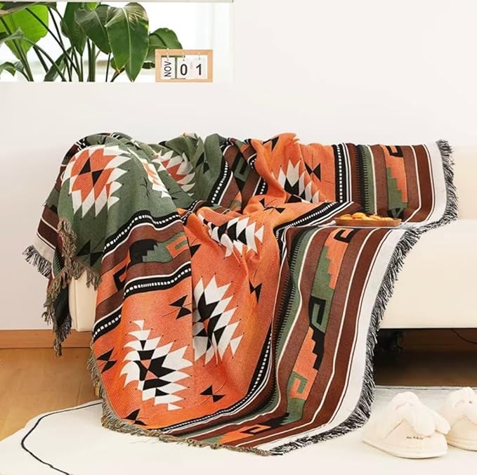 Lqprom Southwest Throw Blankets Aztec Southwestern Throws Cover Boho Native American Blankets for Gift Sofa Table Bed Living Room Decor Outdoor Camping Picnic Tent Beach Car Traveling 63"x87"