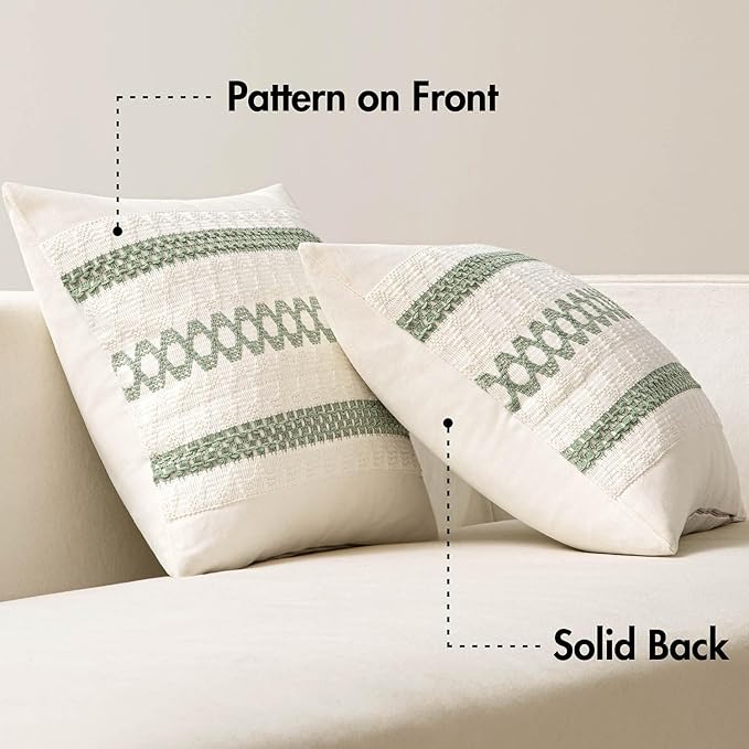 MIULEE Set of 2 Sage Green Boho Decorative Pillow Covers 26x26 Inch Farmhouse Rustic Couch Throw Pillows Modern Summer Cotton Cushion Covers Retro Cute Macrame Woven Spring Decor for Bed Sofa Chair