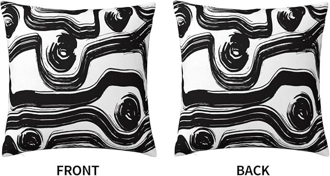 Abstract Black and White Brush Stroke Throw Pillow Covers 18x18 Set of 2, Modern Geometric Art Cushion Cases, Minimalist Boho Decorative Pillowcases for Farmhouse Sofa Couch Living Room Bedroom Decor