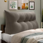 WOWMAX 80% Cotton & 20% Linen Blend Headboard Pillow – Full Size Reading Wedge Backrest for Bed, Handmade Firm Support Bolster Cushion with Removable Cover, Premium Bed Rest Pillow, Light Gray
