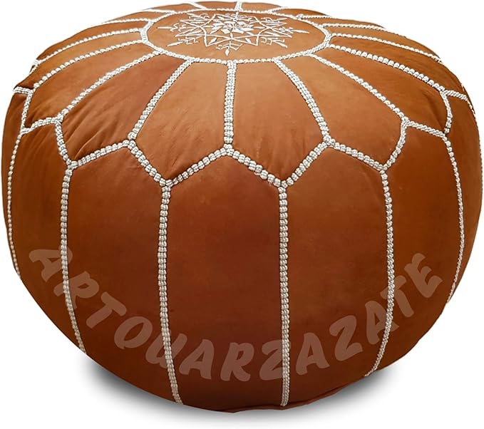 ARTOUARZAZATE Premium Moroccan Leather Ottoman Pouf Cover, Ottoman Footstool Hassock 100% Real Natural Leather pouffe, Home Gifts, Wedding Gifts, Foot Stool (Brown)