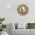 Mirror Wall Decor 12 inch Boho Mirror Home Decor Rustic Round Wood Mirror Wall Mirror Decorative Sunburst Mirror Boho Mirror Home Wall Decor Farmhouse Wall Decor for Bedroom Living Room Entryway
