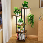 Plant Stand Indoor with Grow Light, 5-Tiered Tall Plant Stand Indoor, Metal Plant Shelf with Hanging Basket Hook and Adjustable Light, Ideal for Living Room, Garden, Patio (Black Brown)