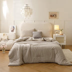 ROSGONIA Oversized Queen Comforter Oatmeal, 3pcs (1 Comforter & 2 Pillowcases) Lightweight Oversized Queen Comforter Sets Bedding Blanket Quilts
