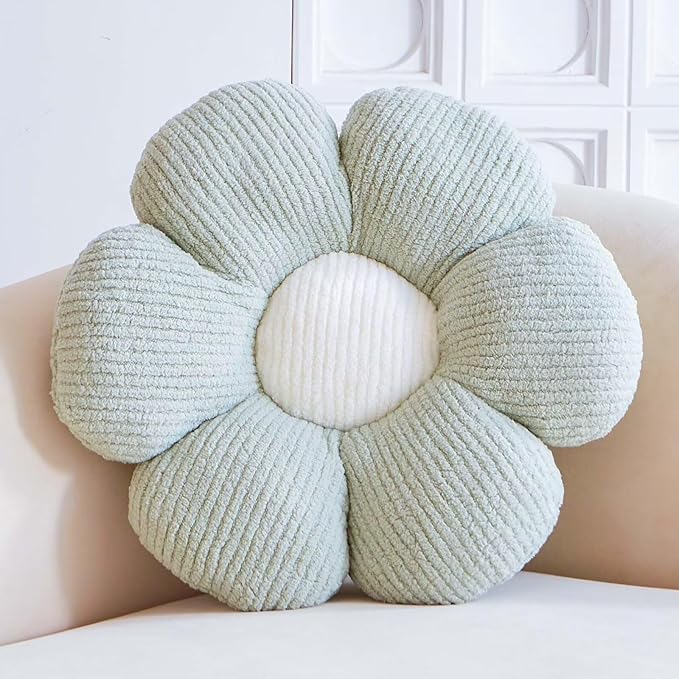 Sage Green Flower Pillow, Decorative Throw for Bed Couch, Cute Shaped Plush Aesthetic, Soft 14.9" Daisy Floor Pillow Seat Cushion