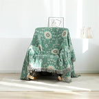 Boho Throw Blanket for Bed 100% Cotton Ultra Soft Rustic Quilt Spring Blanket Floral Printed Farmhouse Decor Bed Blankets,90"x98" All Season Rustic Throw for Sofa Couch Chair