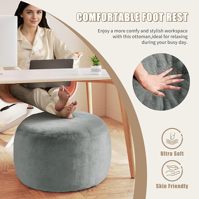 Round Pouf Ottoman Foot Rest, 29 X 18Inch Floor Poufs Footstool, A Round Modern Foam Filled Foot Stool for Living Room, Home, Nursery, Dorm (Grey, 29Inch)
