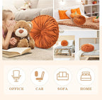 Round Throw Pillows Decorative Pleated Throw Pillows 15'' Diameter Accent Pumpkin Boho Chair Cushion for Couch Sofa Home Decoration(Burnt Orange,1 Pcs)