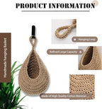 Hanging Fruit Basket Set of 3, Boho Wall Hanging Storage Jute Basket for Organizing & Decor, Handmade Teardrop Hammock Holder for Onion Fruit Vegetable in Home & Restaurant Kitchen with Hooks