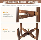 Adjustable Bamboo Plant Stand for Indoor Plants, Holder Rack Fits 8"-12" Pots for Living Room, Bedroom, Corner - Space Saving Shelf (Pot & Plant Not Included) (brown)