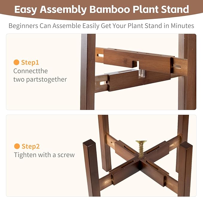 Adjustable Bamboo Plant Stand for Indoor Plants, Holder Rack Fits 8"-12" Pots for Living Room, Bedroom, Corner - Space Saving Shelf (Pot & Plant Not Included) (brown)
