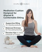 Mindful Modern Velvet Meditation Cushion | Luxe Zafu Yoga Floor Pillow Seat | Posture Support | Buckwheat Hull Filled | Large Round Cushion with Removable Washable Cover + Carry Handle