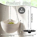 Bvrbaory 8 Pack Hanging Planter Pots,Self-Watering Flower Pot with Water Tray & Metal Chain,White Plastic Hanging Plant Pots for Indoor Outdoor Garden Decor,8 Inch
