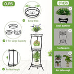 iDavosic.ly 3 Tier Tall Metal Plant Stand Indoor Outdoor, Wrought Iron Corner Flower Pot Holder Shelf, 34 Inch Vertical Display Rack for Patio Porch Living Room Garden, Black