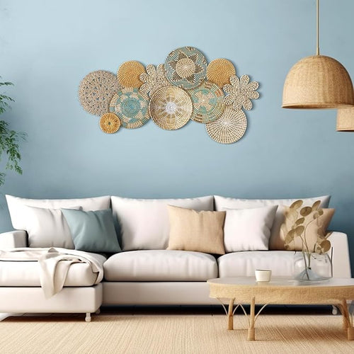 11 Pcs Boho Hanging Wall Basket Decor Handmade Woven Basket Wall Decorative Boho Wicker Baskets Placemats Round Farmhouse Bulrush Art for Rustic Home Decorations Christmas Gift(Bright)