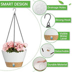 ZMTECH 2 Pack 8 Inch Hanging Planters for Indoor Plants, Modern White Hanging Planter with Visible Water Level Window & Removable Tray, Decorative Plant Hanger Indoor for Home Decor