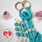 Set of 2 Macrame plant hanger with Daisies & Beads | Hanging plant holder Macrame Plant hangers outdoor and indoor hanging planters Plant stand indoor Boho Decor hanging planter stand (Ocean Teal)