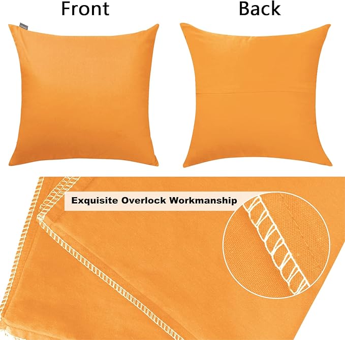 4-Pack 100% Cotton Comfortable Solid Decorative Throw Pillow Case Square Cushion Cover Pillowcase Sublimation Blank Pillow Covers Halloween DIY Throw Pillowcase(20x20 inch/ 50x50cm,Pumpkin Orange)