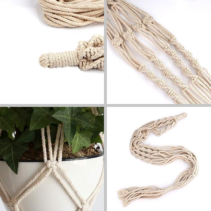 LANGUGU Set of 2 Macrame Plant Hanger Wall Hanging Planter Basket for Indoor Outdoor Flower Pot Plant Holder Wall Art Vintage-Inspired Home Decor, Jute Rope, 4 Legs (48 inch)