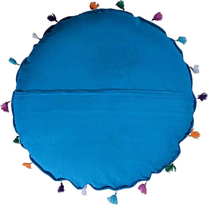 Rajasthani Handmade Colorful Decorative Floor Pillow Cover Meditation Patchwork Patchwork Cushion Seating Accent Boho Chic Indian Handmade Cover ONLY (Turquies, 32X32 Inches)