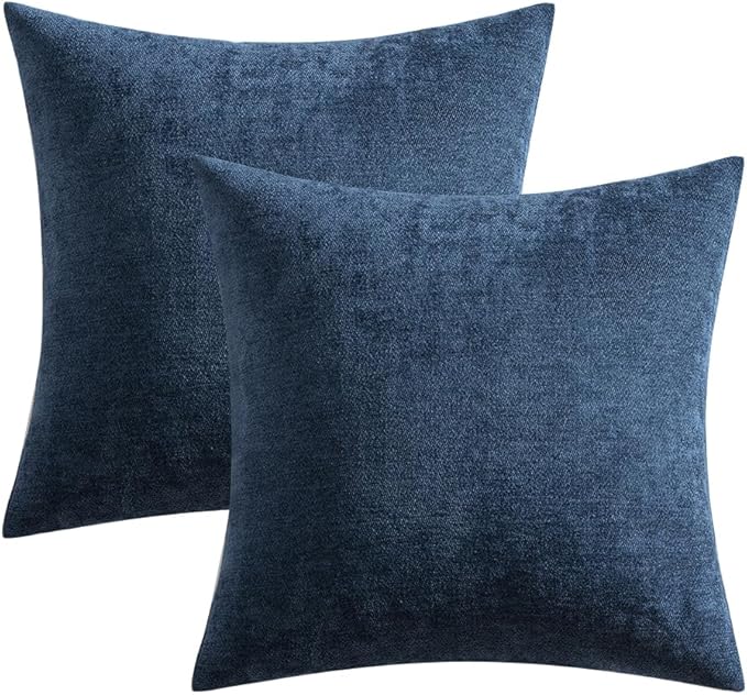 MIULEE Pack of 2 Navy Blue Decorative Pillow Covers 20x20 Inch Soft Chenille Couch Throw Pillows Farmhouse Cushion Covers for Home Decor Sofa Bedroom Living Room