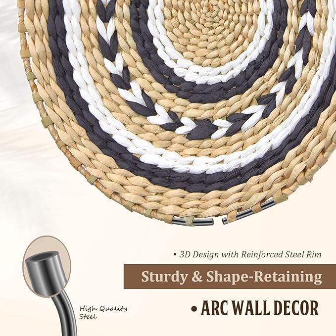 10 Pack Boho Wall Decor, 15 Inch Wall Basket Decor Round Handmade Hanging, Rattan Woven Wall Basket Decor for Living Room, Rustic Flat Elegant, Farmhouse, Bedrooms, Table Settings, Kitchen Home
