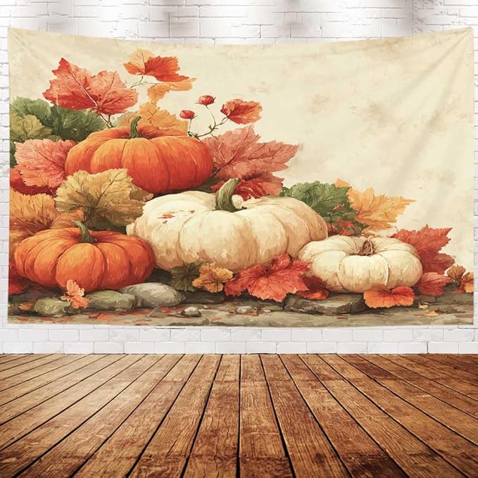 EMMTEEY Autumn Tapestry Pumpkins with Maple Ceiling Tapestry 80X60 Large Wall Art for Bedroom Living Room Fall Backdrop