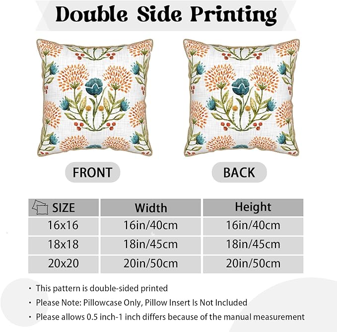 KSLIDS Floral Leaf Soft Velvet Throw Pillow Covers Set of 2 Orange Flowers Sage Green Leaves Decorative Pillow Covers 20x20 Inch Farmhouse Pillow Case for Sofa Couch Living Room Home Decor