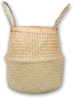 Woven Seagrass Belly Basket For Storage Plant Pot Baskets Laundry Picnic Grocery Baskets Woven Plant Pot Holder Home Decor For Storage Plants Wicker Laundry Basket (Large)
