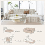 Houndstooth Couch Cover Blanket, Couch Blanket Cover, Boho Couch Cover, Chenille Sofa Covers Washable, Large Couch Covers for 2-3 Cushion Sofa(1pc/Khaki/71×118")