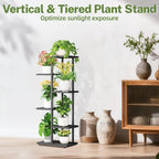 iDavosic.ly Plant Stand Indoor Outdoor, 5-Tier Tall Metal Flower Shelf for Heavy-Duty Large Planters, Corner Orchid Display Rack for Living Room Balcony Patio Porch, Space Saving, Modern Black