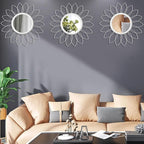 3 Pack Metal Mirrors for Wall Sunburst Wall Mirrors Home Décor Decorative Hanging Wall Art for Living Room Bedroom Entryway (Silver, Flowers)
