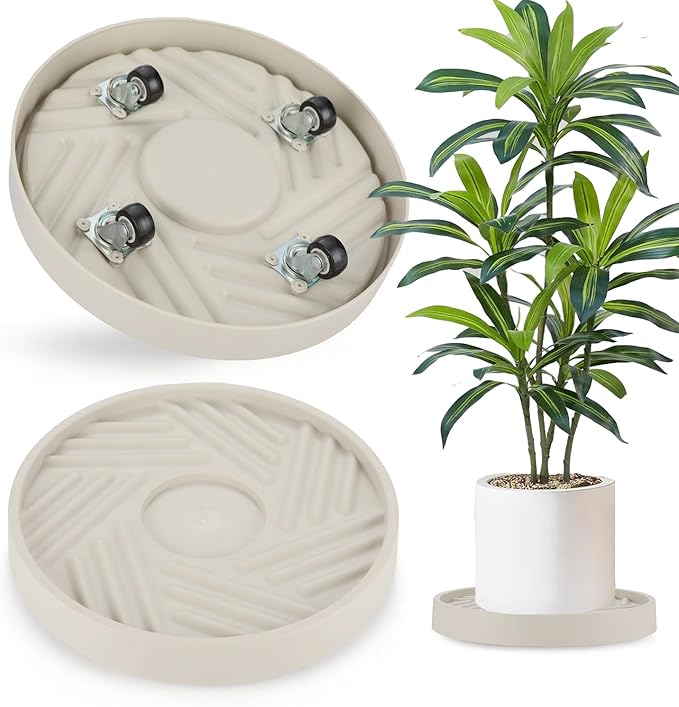 2 Pack Plant Caddy with Wheels,10" Rolling Plant Stand 165 LBS Heavy Duty with Hidden 360 ° Rotating Silent Wheel Wheels for Outdoor Indoor Large Plant Pots, Flower Pot, Patio