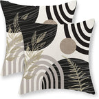 Boho Black Pillow Covers 18x18 Set of 2 Gold Leaf Tropical Mid Century Throw Pillows Outdoor Bohemian Abstract Modern Decorative Pillow Cases Farmhouse Linen Cushion Case for Couch Sofa Decor