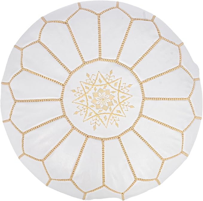 Marrakesh Gallery Genuine Leather Round Pouf Unstuffed - Moroccan Ottoman Footstool, Footrest Cover - Boho Decor - Bohemian Living Room, Bedroom, Kids Room, Gift & Wedding