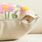 AVOIN colorlife Easter Spring Floral Embroidered Throw Pillow Cover, 18 x 18 Inch Butterfly Flowers Tufted Patterned Linen Decoration Cushion Case for Sofa Couch