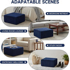 Tiita Suqre Stuffed Pouf Ottoman, Stripe Poufs 21×21×10 inch with Foam Chunk Filling, Floor Bean Bag Floor Chair Storage for Living Room Bedroom Home Decor, Navy Blue