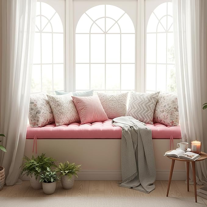 Long Floor Cushion Large Floor Cushion with Brushed Cotton Jumbo Lounger Pillow for Outdoor Indoor Bay Window Meditation Yoga Reading Sleeping(Pink)