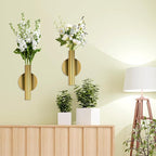 2 PCS Wall Vases for Flowers, Gold Flower Vase Metal Hanging Plant Holder Small Gold Vase Flowers Tube Wall Planter Hanging Vase for Modern Home Decor Display Dried Faux Flower Fake Flower