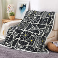 Boho Abstract Colorful Floral Throw Blanket, Vintage Retro Patchwork Black Flower Botanical Geometric Aesthetic Groovy Flannel Throw Blanket for Chair Bed Sofa Couch, 60X70IN