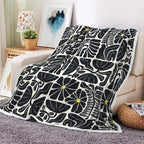 Boho Abstract Colorful Floral Throw Blanket, Vintage Retro Patchwork Black Flower Botanical Geometric Aesthetic Groovy Flannel Throw Blanket for Chair Bed Sofa Couch, 50X60IN